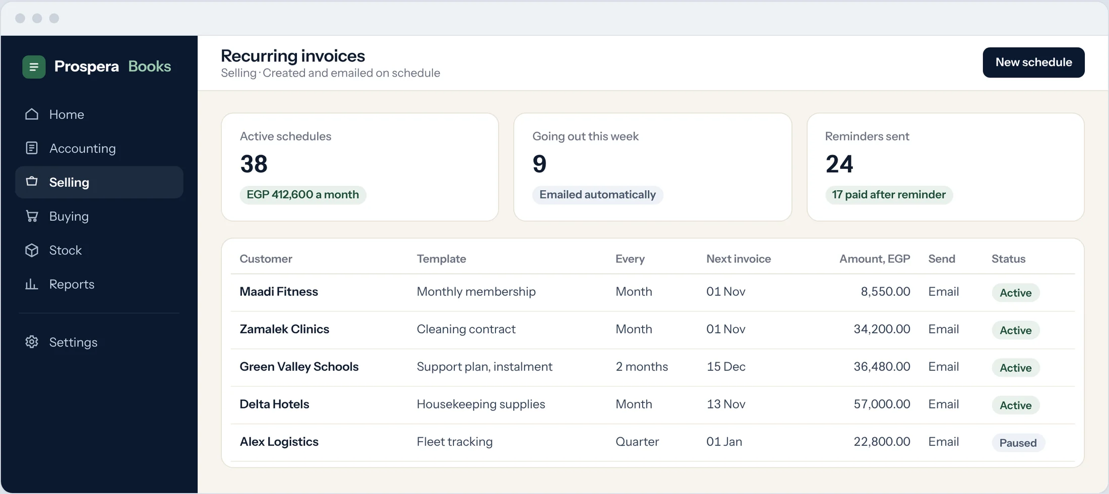 Sample: recurring invoice schedules