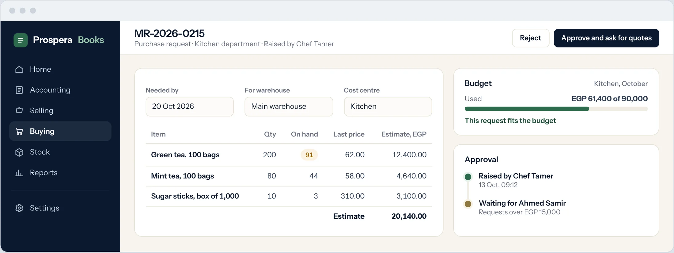 Sample: purchase request with budget and approval