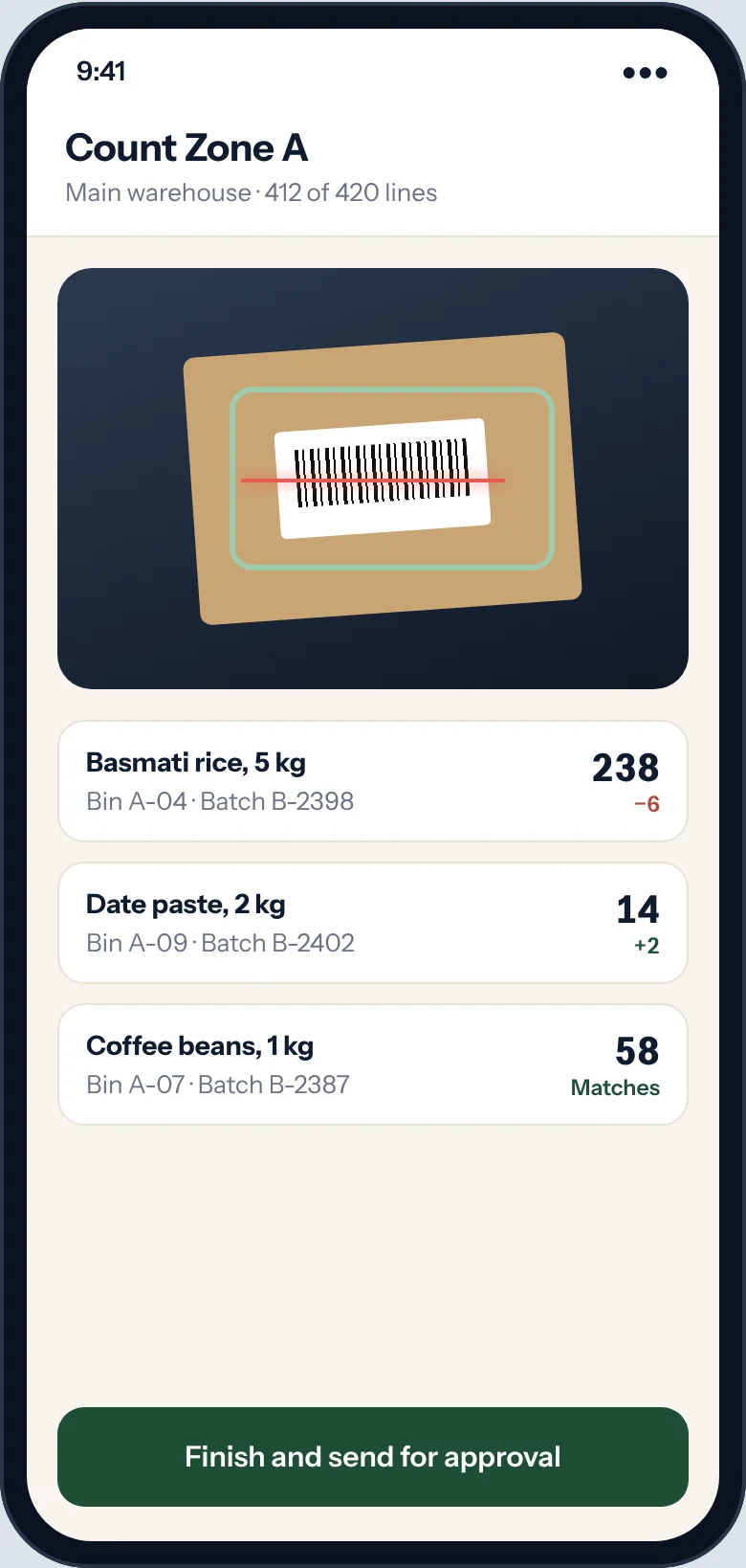 Sample: counting on a phone with the camera scanning a box label